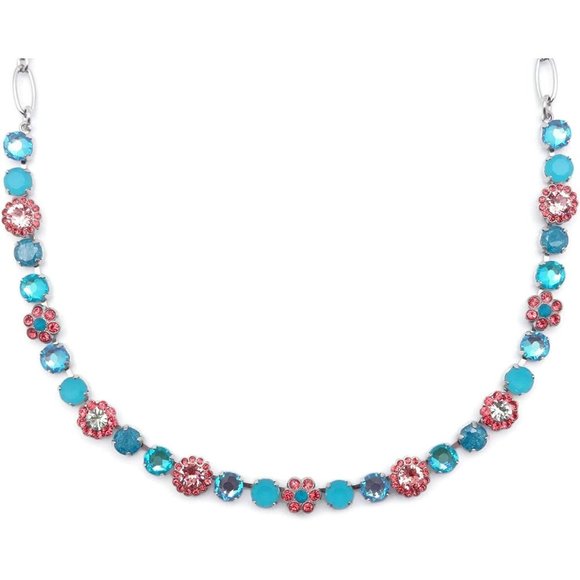 Mariana Bird of Paradise Silver Necklace Aqua Pink Green Crystal Flower 1191 NWT - Picture 1 of 3